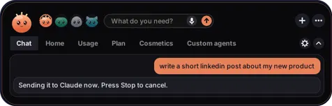Prompty chat open with a request for a LinkedIn post